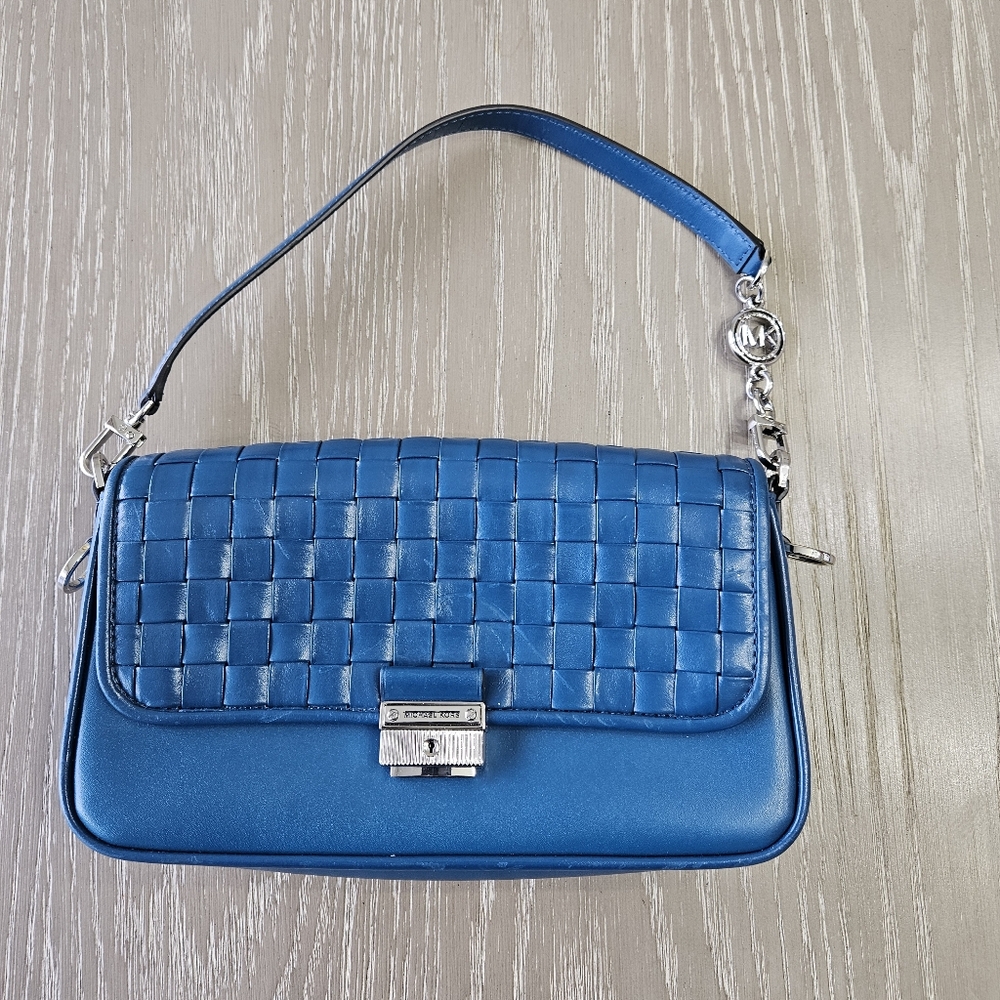 Michael Kors Crossbody Leather Bradshaw Convertible Handbag Dark Mountain Blue